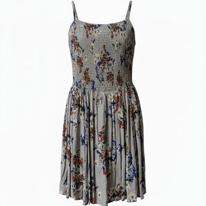 Light Gray Floral Smocked Spaghetti Strap Dress